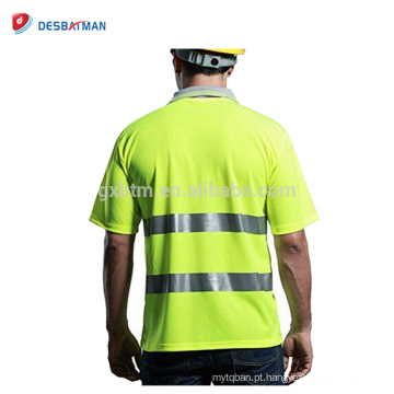 Alta Visibilidade 100% Poliéster de Manga Curta Homens Correndo Reflexivo Camisa de Segurança Pólo Amarelo Legal Segurança Workwear Top EN20471